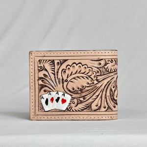 Portefeuille en cuir véritable fait main avec motif en relief, style vintage, fermeture pliante, portefeuille court pour homme, usage quotidien - Product Image 1