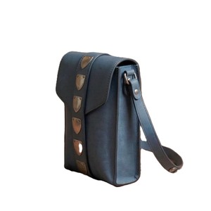 Royaa Handmade Moroccan Blue Leather Crossbody <b>Bag</b>, <b>Studded</b> Flap Purse, Everyday Travel Fashion Small Genuine Leather Strap - Product Image 4