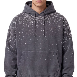 เสื้อฮู้ดดี้ผ้าฝ้ายหนานุ่มสำหรับผู้ชาย ประดับเพชรเทียม สวมหัวแบบโอเวอร์ไซส์ สไตล์สตรีทแวร์ รับผลิตแบรนด์ตามสั่ง - Product Image 2