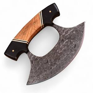 Cuchillo de Chef Ulu de Acero de Damasco de Grado Industrial de Alta Calidad con Patrón de Gota de Lluvia, para Picar Verduras y Carne, Hecho a Mano, Ambidiestro - Product Image 1