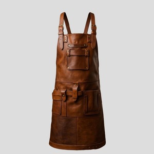 <b>Leather</b> <b>Apron</b> with Cross Back Straps Double Pockets for Restaurant Bar Wait Staff Uniform - Product Image 1