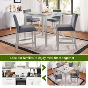 Set da Pranzo da 5 Pezzi con Tavolo Quadrato in Legno e 4 Sedie Imbottite, Set Tavolo da Cucina - Product Image 3