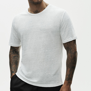 T-shirt en coton premium pour homme, col rond, uni, décontracté, doux, respirant, manches courtes, haut tendance - Product Image 2