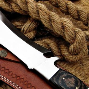 Cuchillo de caza hecho a mano de acero D2 con mango de micarta negro y marrón, hoja fija pulida, cuchillo para acampar al aire libre, funda de cuero marrón - Product Image 2