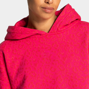 Custom Berry Red Leopard Print Oversized Contrast Pipping Women <b>Tracksuit</b> Pullover Contrast Lining Hoodie & Jogger For Women's - Product Image 3