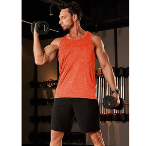 Men's <b>Orange</b> Sleeveless <b>Tank</b> <b>Top</b> O-Neck Solid Color Quick Dry Sporty Knitted Style Workout Gym Wear Heavy Cotton Muscle Shirt - Product Image 4