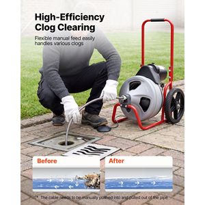 Macchina Portatile per la Pulizia degli Scarichi con Spirale da 75 FT x 3/8 Pollici, Alimentazione Manuale, 6 Lame, per Fognature e Tubi - Product Image 2