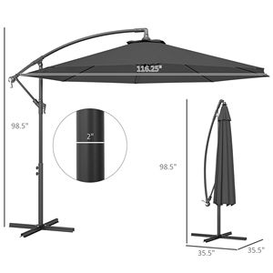 Ombrellone da Patio a Braccio Laterale Inclinabile Grigio da 3 Metri con Protezione UV, Impermeabile, in Poliestere, Base a Croce (Peso Non Incluso) - 3M - Product Image 3