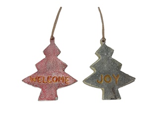 Juego de 2 adornos colgantes de árbol de Navidad de alta calidad de estilo Vintage 'Welcome Joy' 'Xmas', adornos pequeños de Metal personalizados para - Product Image 1