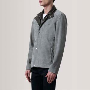 SHAFIQ SPORTS <b>Men's</b> Double Face <b>Suede</b> Leather Varsity <b>Jacket</b> Turn-down Collar Windproof Zipper Closure Casual Winter Wear - Product Image 6
