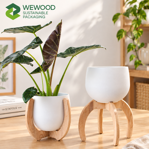 WEWOOD Natural Wooden Plant <b>Pot</b> <b>Stand</b> Solid Wood Eco-Friendly Durable Vintage Flower <b>Pot</b> Holder - Product Image 5