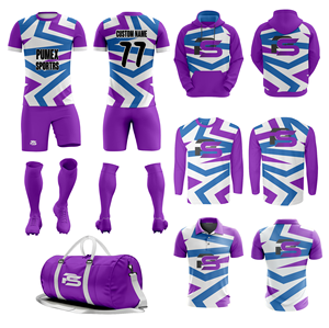 ชุดยูนิฟอร์มฟุตบอลและซอคเกอร์แบบสั่งทำขายส่ง ผ้าโพลีเอสเตอร์ 100% ระบายอากาศได้ดี พิมพ์ลาย แขนสั้น แห้งเร็ว - ดีไซน์ล่าสุดสำหรับนักกีฬา - Product Image 1