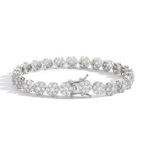 Womens 925 Silver Diamond Tennis Bracelet Round Brilliant Cut Flower Design Claw Setting Classic Wedding Jewelry at Export Price - Product Image 1