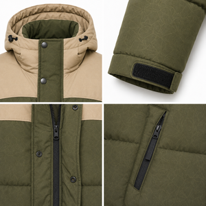 Factory Direct Winter Puffer Jacket Contrast Shoulder Design Warm Insulation Custom Embroidered Badge OEM D <b>Ring</b> Utility Detail - Product Image 4