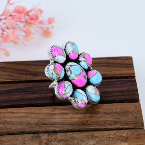 Wholesale Handmade 925 Sterling Silver Candy Cotton Pink Blue Turquoise Floral Boho <b>Statement</b> <b>Ring</b> Boho Vintage Opaque Jewelry - Product Image 2