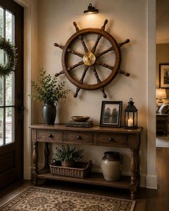 Volant de bateau en bois artisanal, design rustique, décoration murale, cadeau de luxe, objet de collection pour l'inauguration d'une maison, salon - Product Image 2