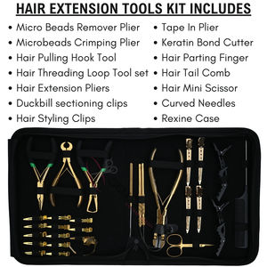 Professional Gold Hair Extension <b>Tools</b> <b>Kit</b> with Tape In Plier Micro Bead Remover Crimping Plier Keratin Bond Cutter Luxury Case - Product Image 2