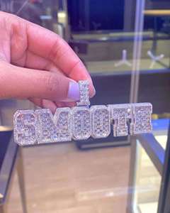 <b>Custom</b> Iced Out Moissanite Pendant 925 Sterling Silver Letter Charm Hiphop Rapper Jewelry Unisex - Product Image 1