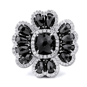 Luxury Flower Cocktail <b>Ring</b> With Black Oval Diamond 925 Silver Women's Party Jewelry - Product Image 1