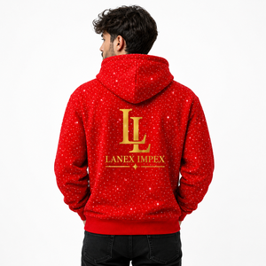 Sweat-shirt à capuche pour homme en molleton rouge avec strass, logo personnalisé, streetwear décontracté, sweat-shirt à manches longues, mode hiver - Product Image 4