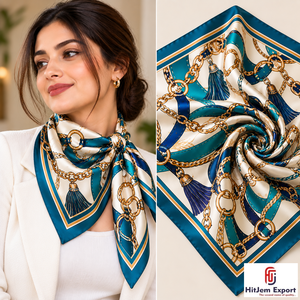 Écharpe carrée à franges imprimée sur mesure, foulard de mode pour femmes, doux et léger, fabricant OEM ODM, produits textiles personnalisés Gotland - Product Image 4