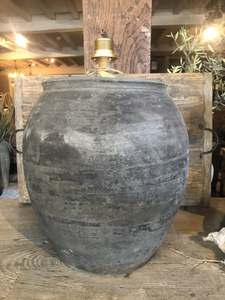 <b>Vintage</b> Chinese Jar Table <b>Lamp</b> – Rustic Ceramic Jug Base with Green Fabric <b>Shade</b> for Farmhouse Home Décor - Product Image 3