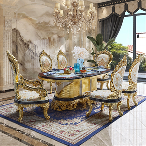 Juego de comedor de madera de teca maciza de lujo Aurelia, mesa y sillas de comedor clásicas doradas, muebles personalizados de estilo europeo. - Product Image 6