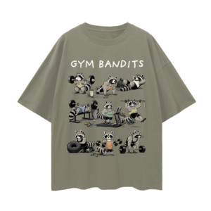 Camiseta de manga corta extragrande con estampado de dibujos animados de mapache de Gym Bandits para hombre, camiseta informal con cuello redondo, estilo jersey, para gimnasio y fitness. - Product Image 2