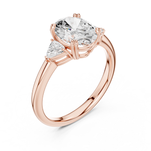 Anillo de Compromiso Art Deco de Tres Piedras con Corte Ovalado de Moissanita, Oro Rosa, Acero Inoxidable, Certificado GRA, Unisex, para Propuesta de Matrimonio - Product Image 4