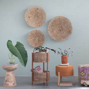 Panneau décoratif d'art mural en écorce de banane tissée ronde naturelle - Product Image 3