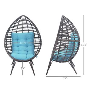 Poltrona a uovo in rattan blu cielo con cuscino - Product Image 2