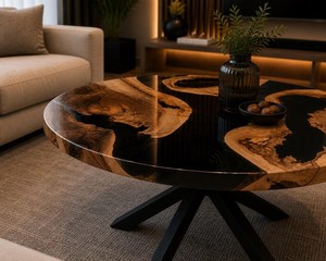 Black <b>Epoxy</b> Resin Midnight <b>Table</b> Round <b>Coffee</b> <b>Table</b> Natural Wood <b>Table</b> Luxury <b>Coffee</b> <b>Table</b> Handmade Furniture Wood Resin - Product Image 6