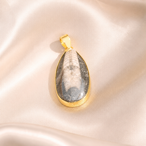 Pendentif en pierre précieuse naturelle Orthocères, argent sterling 925, plaqué or rose et or jaune, cabochon en forme de larme, bijoux faits à la main pour hommes - Product Image 4