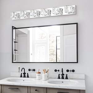 Modern 41\" LED <b>Wall</b> Sconce Elegant <b>Chrome</b> 6-<b>Light</b> Vanity <b>Light</b> with Clear Crystal Shades for Bathroom Bedroom or Hallway - Product Image 2