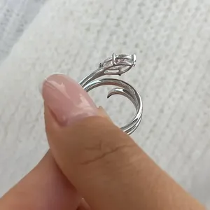 Minimalist Marquise Cut Lab Grown Diamond Open Wrap <b>Ring</b> in White Gold Modern <b>Statement</b> Engagement <b>Ring</b> for Women Fine Elegant - Product Image 4