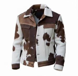Nouvelle Arrivée 2026 – Blouson en Cuir Style Motard Marron et Blanc avec Poils de Vache, Style Trucker en Jean pour Homme - Product Image 2