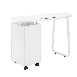 Tavolo da Manicure Moderno Bianco Portatile con 2 Cassetti, 1 Anta, Maniglia in Ceramica, Cuscino per Mani, Design Quadrato Unilaterale in Legno e Metallo - Product Image 6