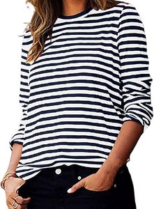 Slim Fit Daily Wear striped t shirt Womens casual long sleeve <b>patchwork</b> breathable anti pilling <b>top</b> outfit - Product Image 4