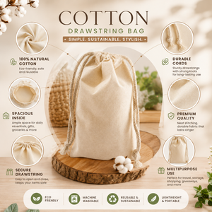 Premium Cotton <b>Drawstring</b> Storage <b>Bag</b> Reusable Eco Friendly Multipurpose Gift Packaging Travel Organizer Pouch Natural <b>Bag</b> - Product Image 5