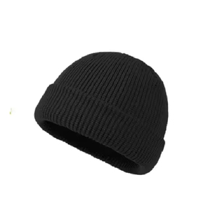 Bonnet unisexe de haute qualité, noir uni, 100% acrylique, tricoté, chaud pour l'hiver, taille adulte, vente en gros - Product Image 1