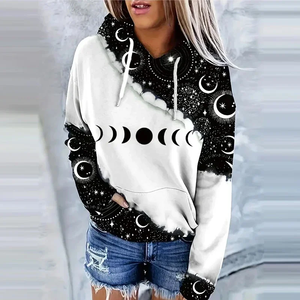 Sweat-shirt à capuche décontracté à manches longues avec cordon de serrage et imprimé lune, vêtements pour femmes - Product Image 3