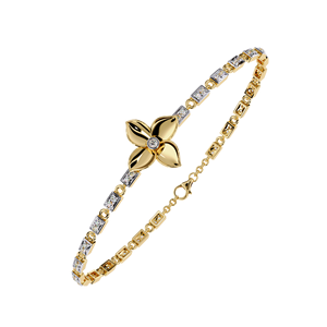 Pulsera de Mujer con Diamantes Cultivados en Laboratorio, Corte Redondo, Diseño Floral, Chapada en Oro de 14K |   Cadena con Motivo Floral Étnico y Diamantes - Product Image 1