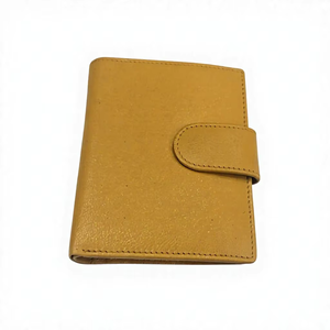 WRIZA Cartera compacta de piel auténtica amarilla mostaza para mujer con cierre de botón a presión, tarjetero multifuncional hecho a mano - Product Image 1