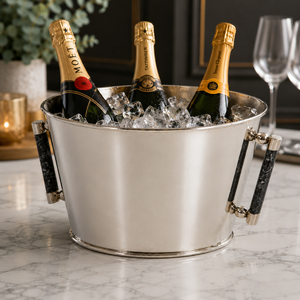 Luxury Silver Stainless Steel Wine <b>Ice</b> Bucket With Black Resin Grain Grip Handles Elegant Hotel Party Beverage Tub Supply - Product Image 6
