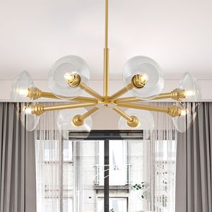 8-<b>Light</b> Modern Gold Sputnik Chandelier 36\" Mid Century Pendant <b>Light</b> Fixture with Clear Glass Shades for <b>Dining</b> Room - Product Image 4