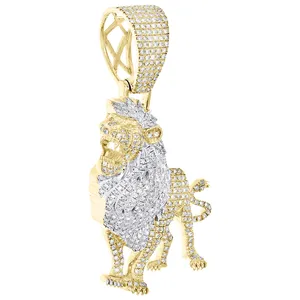 Pendentif Lion Rugissant en Diamant Véritable 1 Carat, Or Jaune 10K, Unisexe, Bijou Vintage Lion, Coupe Ronde Brillante, Certifié IGI - Product Image 1