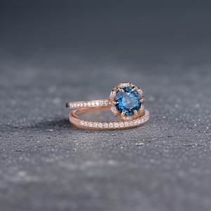 Sterling <b>Silver</b> IGI Certified Blue Topaz Engagement <b>Ring</b> <b>Set</b> 14K Rose Gold Plated Halo Wedding Jewelry Women Party Wholesale - Product Image 1