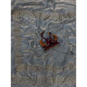 Sari de Diseñador con Impresionante Trabajo de Diamantes Jarkhan, Elegante Vestido de Trabajo - Product Image 5