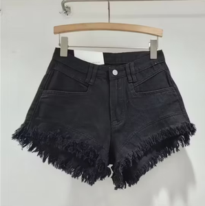 Shorts de Mezclilla Desgastados de Cintura Alta para Mujer, Color Caramelo, Verano, Casual, Transpirable, Algodón, Rotos, Desgastados - Product Image 6