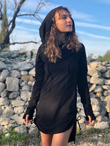 เดรสฮู้ดดี้คอวูลเทรนดี้สุดฮิตปี 2026 ผ้าฝ้ายทรงทูนิค มีรูสอดนิ้วโป้ง สไตล์โบฮีเมียน เสื้อผ้าผู้หญิงลำลอง เดรสเสื้อฮู้ด - Product Image 4